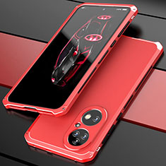 Funda Lujo Marco de Aluminio Carcasa 360 Grados P01 para Huawei P50e Rojo