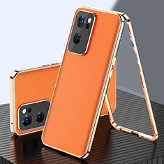 Funda Lujo Marco de Aluminio Carcasa 360 Grados P01 para Oppo Reno7 SE 5G Naranja