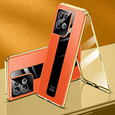 Funda Lujo Marco de Aluminio Carcasa 360 Grados P01 para Oppo Reno8 5G Naranja