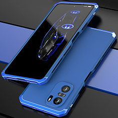 Funda Lujo Marco de Aluminio Carcasa 360 Grados P01 para Xiaomi Poco F3 5G Azul