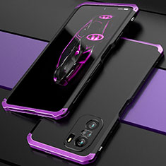 Funda Lujo Marco de Aluminio Carcasa 360 Grados P01 para Xiaomi Redmi K40 Pro 5G Morado