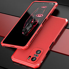 Funda Lujo Marco de Aluminio Carcasa 360 Grados P01 para Xiaomi Redmi K40 Pro 5G Rojo