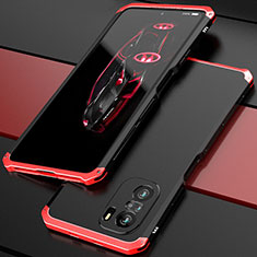 Funda Lujo Marco de Aluminio Carcasa 360 Grados P01 para Xiaomi Redmi K40 Pro 5G Rojo y Negro