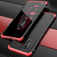 Funda Lujo Marco de Aluminio Carcasa 360 Grados P01 para Xiaomi Redmi K60 5G Rojo y Negro