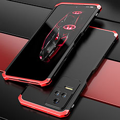 Funda Lujo Marco de Aluminio Carcasa 360 Grados P02 para Xiaomi Redmi K50 5G Rojo y Negro