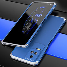 Funda Lujo Marco de Aluminio Carcasa 360 Grados P02 para Xiaomi Redmi K50 Pro 5G Plata y Azul