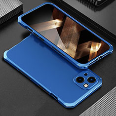 Funda Lujo Marco de Aluminio Carcasa 360 Grados para Apple iPhone 15 Plus Azul