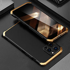 Funda Lujo Marco de Aluminio Carcasa 360 Grados para Apple iPhone 16 Pro Max Oro y Negro