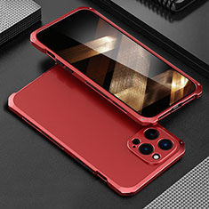 Funda Lujo Marco de Aluminio Carcasa 360 Grados para Apple iPhone 16 Pro Max Rojo