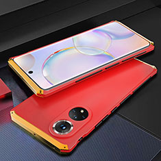 Funda Lujo Marco de Aluminio Carcasa 360 Grados para Huawei Honor 50 5G Oro y Rojo