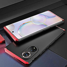 Funda Lujo Marco de Aluminio Carcasa 360 Grados para Huawei Honor 50 5G Rojo y Negro