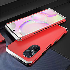 Funda Lujo Marco de Aluminio Carcasa 360 Grados para Huawei Honor 50 SE 5G Plata y Rojo