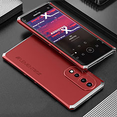 Funda Lujo Marco de Aluminio Carcasa 360 Grados para Huawei Honor 70 5G Plata y Rojo