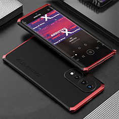 Funda Lujo Marco de Aluminio Carcasa 360 Grados para Huawei Honor 70 5G Rojo y Negro