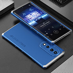 Funda Lujo Marco de Aluminio Carcasa 360 Grados para Huawei Honor 70 Pro 5G Plata y Azul