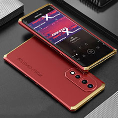 Funda Lujo Marco de Aluminio Carcasa 360 Grados para Huawei Honor 70 Pro+ Plus 5G Oro y Rojo