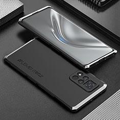 Funda Lujo Marco de Aluminio Carcasa 360 Grados para Huawei Honor V40 5G Plata y Negro