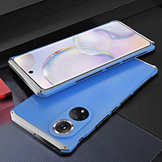 Funda Lujo Marco de Aluminio Carcasa 360 Grados para Huawei Nova 9 Plata y Azul