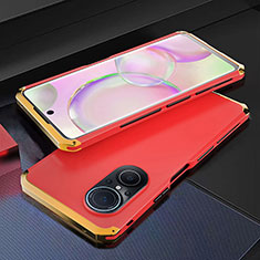 Funda Lujo Marco de Aluminio Carcasa 360 Grados para Huawei Nova 9 SE Oro y Rojo