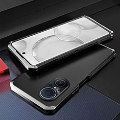 Funda Lujo Marco de Aluminio Carcasa 360 Grados para Huawei Nova 9 SE Plata y Negro