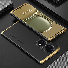 Funda Lujo Marco de Aluminio Carcasa 360 Grados para Huawei P50 Oro y Negro