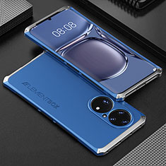 Funda Lujo Marco de Aluminio Carcasa 360 Grados para Huawei P50 Plata y Azul