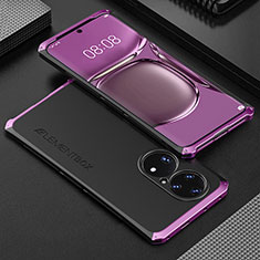 Funda Lujo Marco de Aluminio Carcasa 360 Grados para Huawei P50 Pro Morado