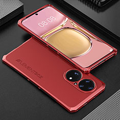 Funda Lujo Marco de Aluminio Carcasa 360 Grados para Huawei P50 Rojo