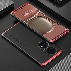 Funda Lujo Marco de Aluminio Carcasa 360 Grados para Huawei P50 Rojo y Negro