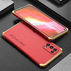 Funda Lujo Marco de Aluminio Carcasa 360 Grados para Oppo K9 5G Oro y Rojo