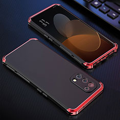 Funda Lujo Marco de Aluminio Carcasa 360 Grados para Oppo Reno5 5G Rojo y Negro