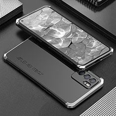 Funda Lujo Marco de Aluminio Carcasa 360 Grados para Oppo Reno6 5G Plata y Negro