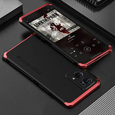 Funda Lujo Marco de Aluminio Carcasa 360 Grados para Oppo Reno7 Pro 5G Rojo y Negro