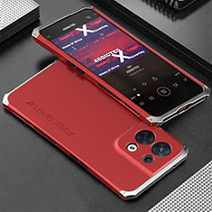 Funda Lujo Marco de Aluminio Carcasa 360 Grados para Oppo Reno8 5G Plata y Rojo