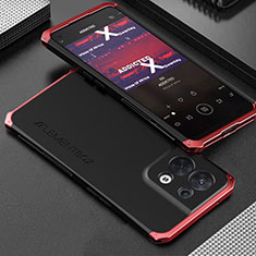 Funda Lujo Marco de Aluminio Carcasa 360 Grados para Oppo Reno8 5G Rojo y Negro