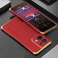 Funda Lujo Marco de Aluminio Carcasa 360 Grados para Oppo Reno9 5G Oro y Rojo