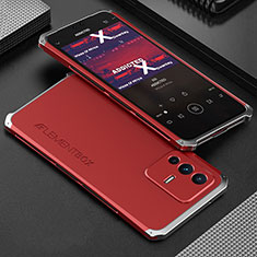 Funda Lujo Marco de Aluminio Carcasa 360 Grados para Vivo V23 5G Plata y Rojo