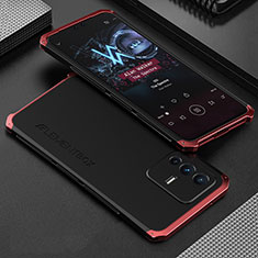 Funda Lujo Marco de Aluminio Carcasa 360 Grados para Vivo V23 5G Rojo y Negro