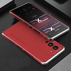 Funda Lujo Marco de Aluminio Carcasa 360 Grados para Vivo V25 Pro 5G Plata y Rojo