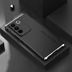 Funda Lujo Marco de Aluminio Carcasa 360 Grados para Vivo V27 5G Plata y Negro