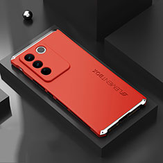 Funda Lujo Marco de Aluminio Carcasa 360 Grados para Vivo V27 Pro 5G Plata y Rojo