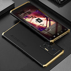 Funda Lujo Marco de Aluminio Carcasa 360 Grados para Vivo X70 Pro 5G Oro y Negro