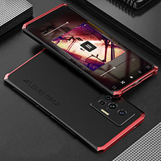 Funda Lujo Marco de Aluminio Carcasa 360 Grados para Vivo X70 Pro 5G Rojo y Negro