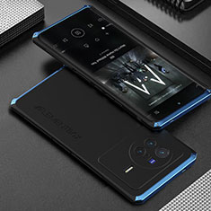 Funda Lujo Marco de Aluminio Carcasa 360 Grados para Vivo X80 5G Azul y Negro