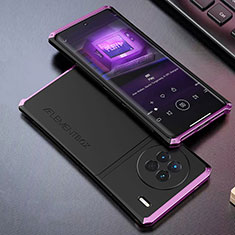 Funda Lujo Marco de Aluminio Carcasa 360 Grados para Vivo X90 Pro 5G Morado