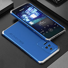 Funda Lujo Marco de Aluminio Carcasa 360 Grados para Xiaomi Poco F4 5G Plata y Azul