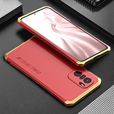 Funda Lujo Marco de Aluminio Carcasa 360 Grados para Xiaomi Redmi K40 5G Oro y Rojo