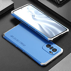 Funda Lujo Marco de Aluminio Carcasa 360 Grados para Xiaomi Redmi K40 Pro 5G Plata y Azul