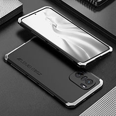 Funda Lujo Marco de Aluminio Carcasa 360 Grados para Xiaomi Redmi K40 Pro 5G Plata y Negro