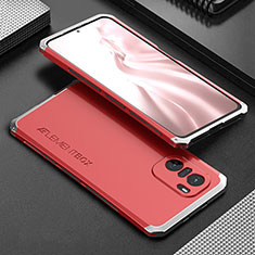 Funda Lujo Marco de Aluminio Carcasa 360 Grados para Xiaomi Redmi K40 Pro+ Plus 5G Plata y Rojo